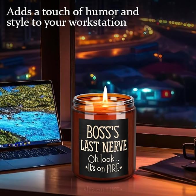 Boss's Last Nerve Candle - Funny Boss Gifts for Women Men - Relaxing Gift for Boss Female, Boss Lady - Fun Bosses Day, Birthday, Thank You for Coworker Nurse Friend - Natural Soy Wax Candle