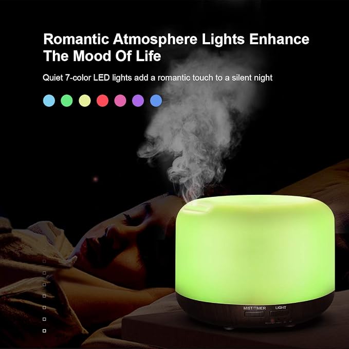 Marchred 300ML Essential Oil Diffuser with Remote Control,Ultrasonic Aromatherapy Air Diffuser Humidifier,Aroma Diffuser with 7 LED Color Changing Light for Large Room,Home (Dark Wood Grain)