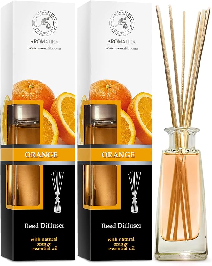 Reed Diffuser Orange - 2x3.4 Fl Oz - Fresh Room - Long Lasting Fragrance - Scented Reed Diffuser Orange - Diffuser Gift Set - Best for Aromatherapy - Home - Orange Essential Oil Diffuser