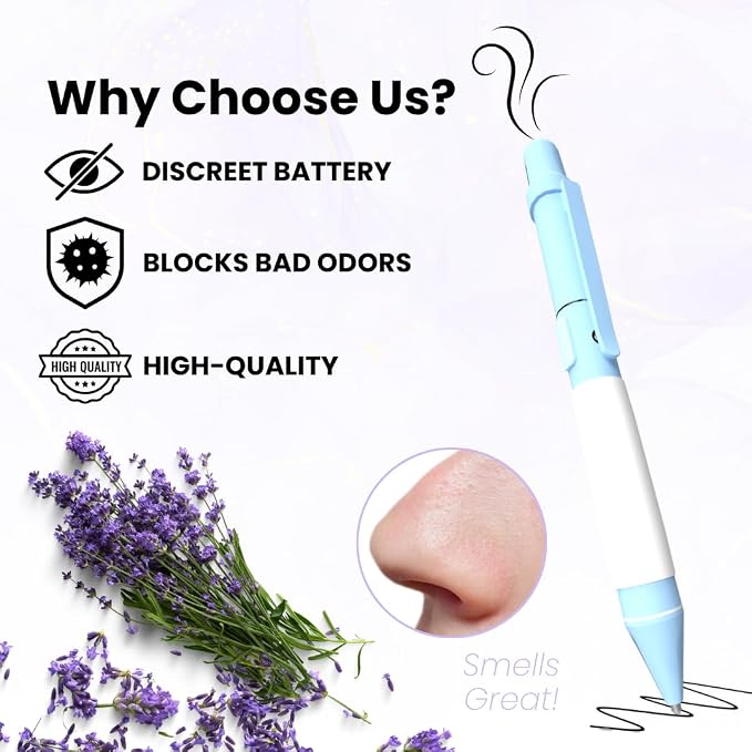 Aromatherapy Writing Pen Battery with Real Ink Tip and Hidden Diffuser Port, Soft Touch Ballpoint for Note Taking, Signature, and On-The-Go Relaxation, Rechargeable Wellness Gift for Office (Sky)