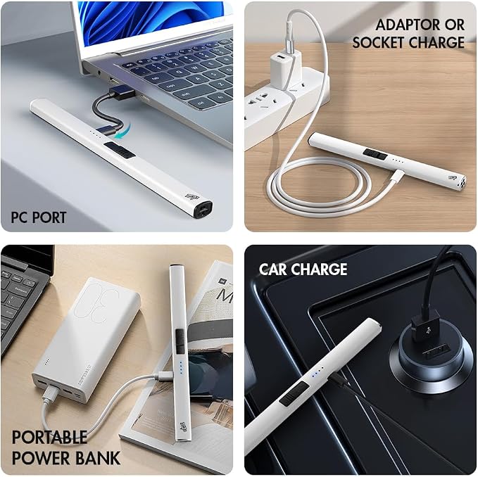 Dual Arc Windproof Flameless Long Candle Lighter Type-C USB Rechargeable Lighter for Candles, BBQ and Fireworks