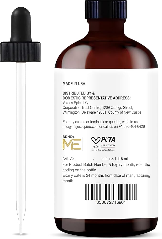 Majestic Pure Vanilla Essential Oil with Glass Dropper - 4 Fl Oz - 100% Pure and Natural Vanilla Oil - Premium Grade Essential Oils for Diffuser, Aromatherapy, Soap and Candle Making