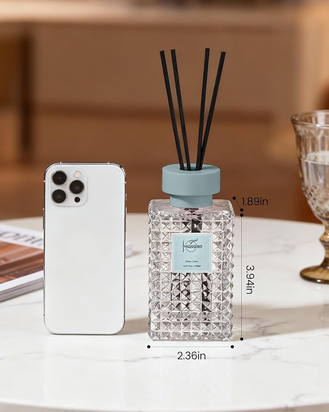 Reed Diffuser Set, Clean Linen Scented Home Fragrance Air Freshener for Bathroom Shelf Decor, 5.07 fl oz/150ml Essential Oil with Sticks