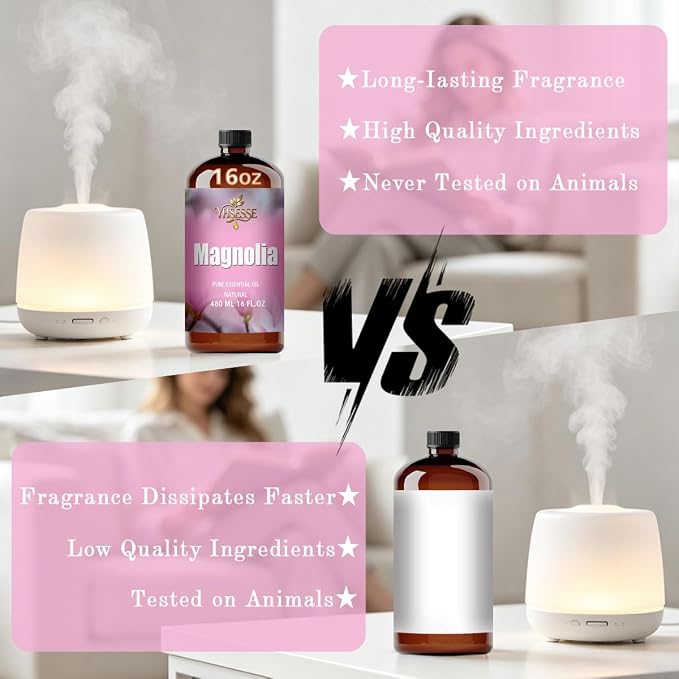 Magnolia Essential Oil, Magnolia Oil 16 Fl Oz 480ml for Diffuser Yoga Soap & Candle Making – with 0.33 Oz Roller Ball & Funnel YHSESSE Essential Oils