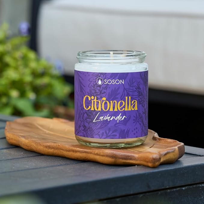 Simply Soson Citronella Lavender 9oz Scented Candle Outdoor & Indoor Aromatherapy Candle for Patio, Garden, Relaxation & Summer Evenings