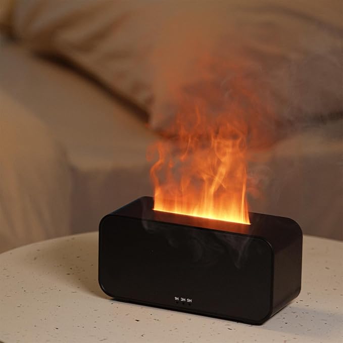 7-Color Simulated Flame Humidifier,Humidifier for Bedroom,Office,Car,Portable USB Flame Aroma Diffuser,Mini Ultrasonic Cool Mist Diffuser with Auto Shut-Off(Black)