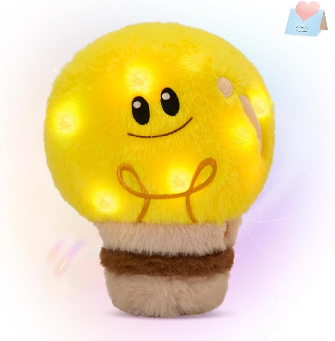 WEWILL 8'' Light up Light Bulb Stuffed Animal Cute Light Bulb Soft Plush Toy Birthday Christmas Holiday Weekend Gift for Toddler Kids, Boys, Girls