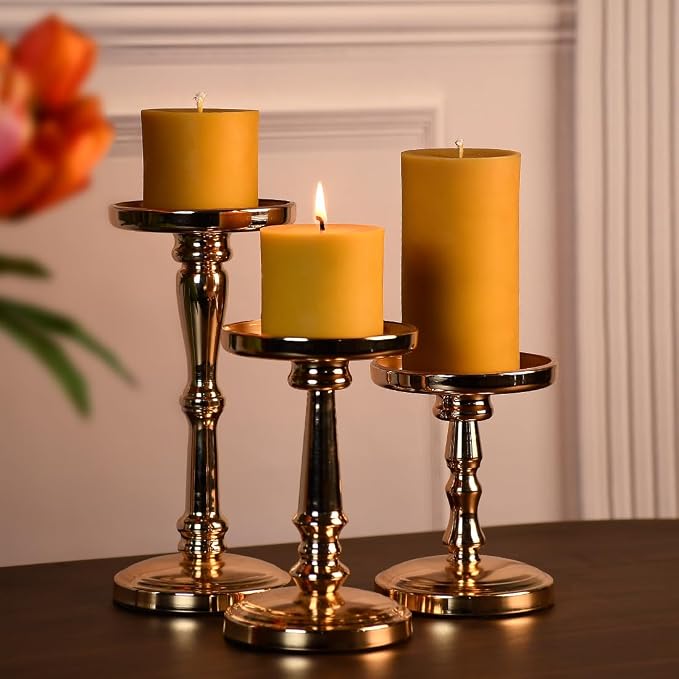 DEYBBY 3x3 inch Natural Beeswax Pillar Candle for Women, Smokeless Dripless Pure Organic Beeswax Candle with Natural Scent for Blackout Home Decoration Bath Relaxation（Yellow）
