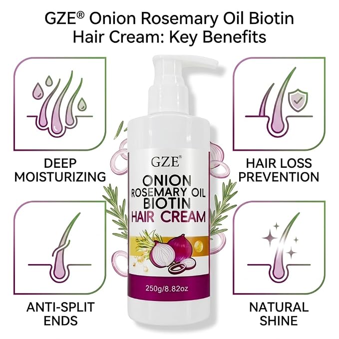 GZE Hair Growth Cream with Onion, Rosemary Oil & Biotin | Strengthens Hair, Reduces Breakage | Nourishing Scalp Care for Thicker, Healthier Looking Hair Butter