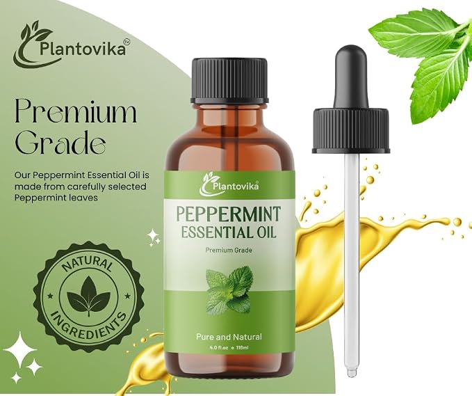 Peppermint Essential Oil | 100% Pure and Natural | Premium Grade Essential Oil for Skin, Diffuser, Massage, DIY Candle and Soap Making (4 Fl Oz, Peppermint)