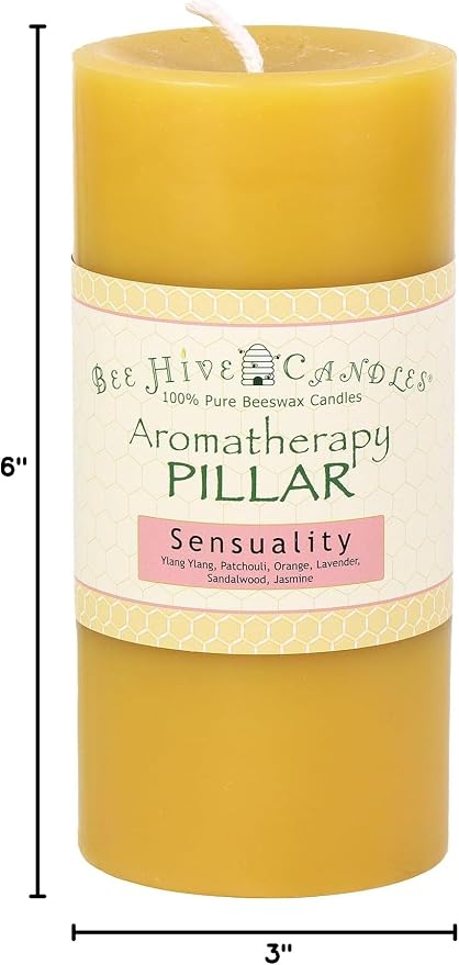 Bee Hive Candles 100% Pure Beeswax Aromatherapy Pillar Candle (3" x 6", Sensuality)