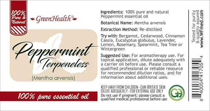 Peppermint (Terpeneless) Essential Oil - 1 Gallon - Plastic Jug - 100% Pure & Uncut - GreenHealth