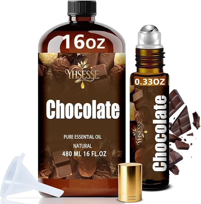 Chocolate Essential Oil, Chocolate Oil 16 Fl Oz 480ml for Diffuser Yoga Soap & Candle Making – with 0.33 Oz Roller Ball & Funnel YHSESSE Essential Oils