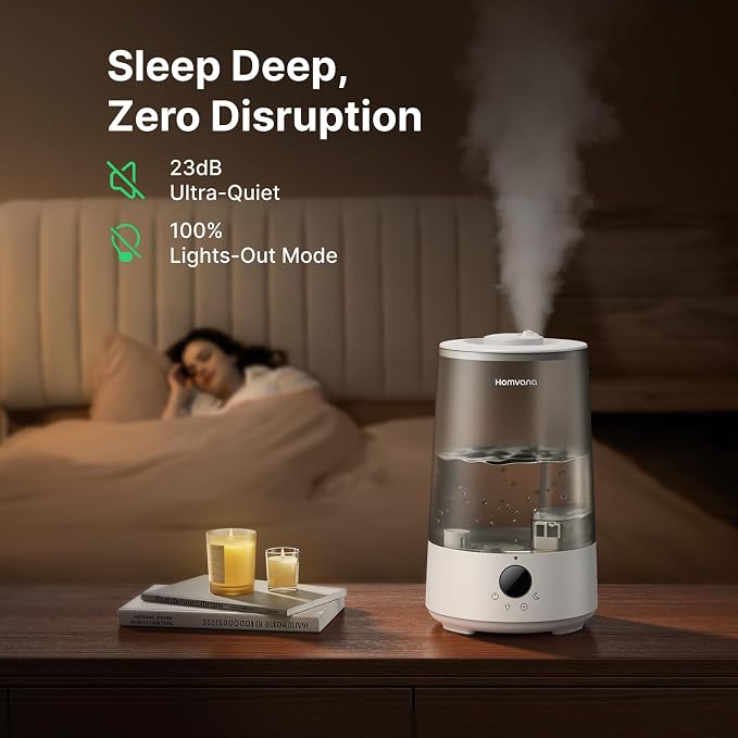 Homvana 3.6L Top-Fill Cool Mist Humidifier for Bedroom, Large Room & Plants, Easy-to-Clean 2-in-1 Baby Humidifier & Diffuser for Congestion Relief, 23dB Ultra-Quiet, Lasts Up to 4 Nights (Black)