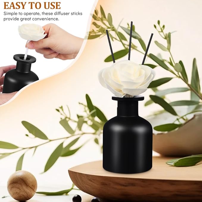 2pcs Camellia Flower Diffuser Sticks Natural Material Aromatherapy Reed Wood Flowers Fragrance Refills with Cotton Wick for Home and Office Decor