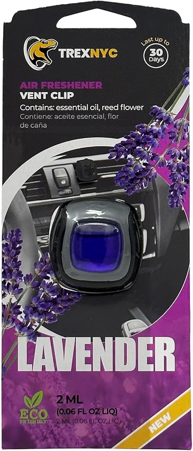 Car Air Fresheners Vent Clips, Essential Car Odor Eliminator, Perfect Scented Car Accessories, For Long Lasting Fragrance up to 30 days, 0.07 FL.OZ (Lavender, 1 Pack)