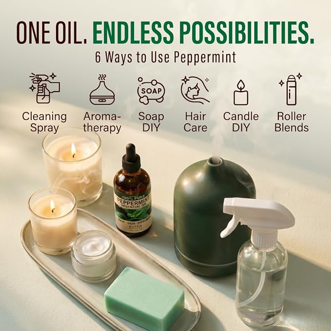 100% Pure Peppermint Oil - 4 Fl Oz Peppermint Essential Oil for Hair, Skin, Diffuser, Aromatherapy & DIY Soap Making Scent