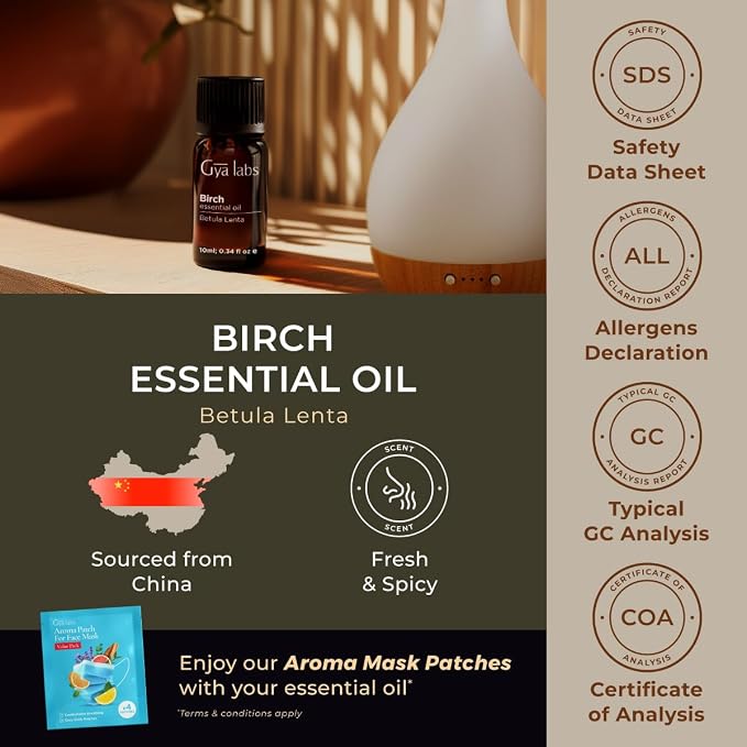 100% Pure Birch Essential Oil - 0.34 Fl Oz - Birch Oil for Hair, Skin, Diffuser, Aromatherapy & DIY Candle Making Scent