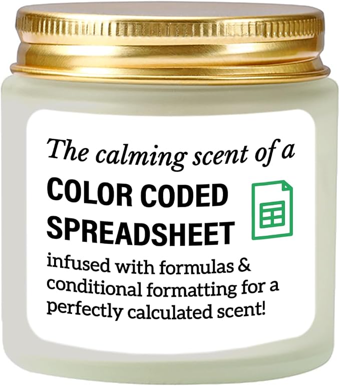 Accountant Gifts for Women Men Candle - Funny Spreadsheet Gifts for Accountants CPA Boss The Calming Scent of A Color Coded Spreadsheet Soy Candle 4oz
