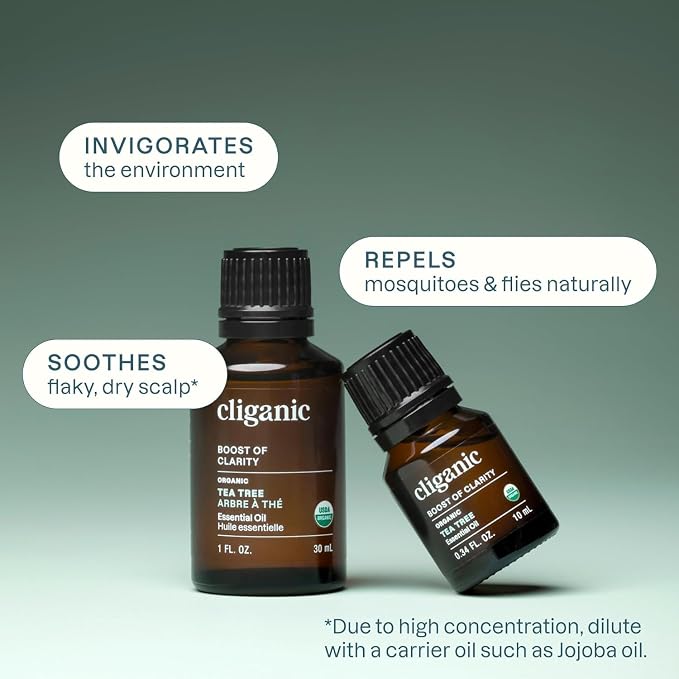 Cliganic Organic Tea Tree Essential Oil – 100% Pure & Natural Essential Oil, USDA Certified, Non-GMO Verified, Vegan & Cruelty-Free | for Aromatherapy, Diffuser, Skin, Hair & Nails