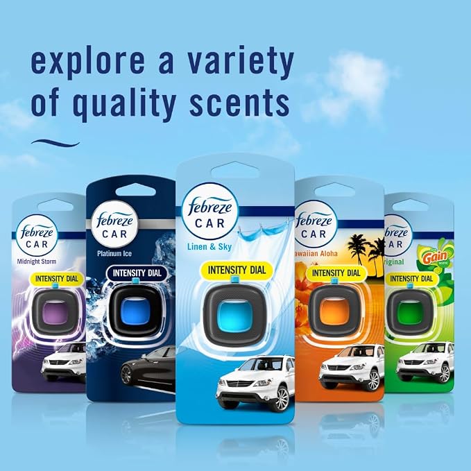 Febreze Car Air Freshener, Odor-Fighting Automotive Vent Clip, Linen & Sky Scent, 3 Count
