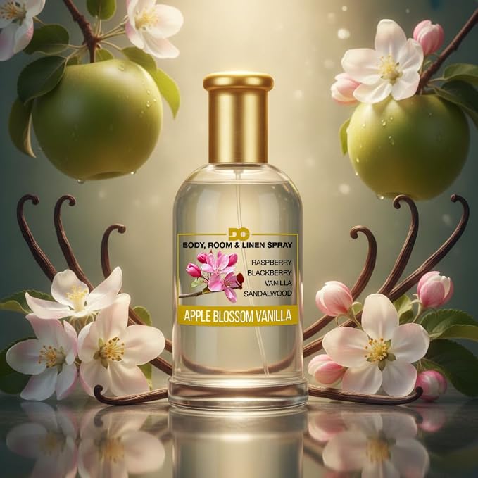 Daniella's Candles Apple Blossom Vanilla Perfume Body Room and Linen Spray, Natural Body Mist & Room Spray - 100ml/3.4oz