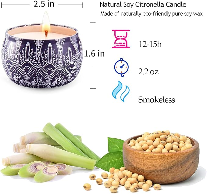 Set of 4 Scented Candles, Blue and White Porcelain Aromatherapy Soy Candle Includes 4 Fragrances - Lily, Green Tea, Lilac Blossoms, Ginger Flower