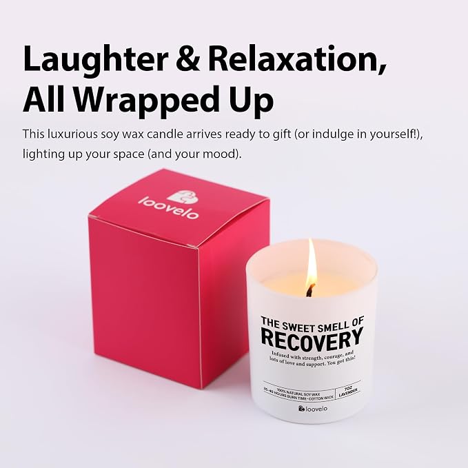 The Sweet Smell of Recovery Funny Recovery Gifts Get Well Gifts for Women After Surgery Sober Anniversary Celebration Scented Candle Home Office Jar Candle Lavender Scent Soy Wax 7oz