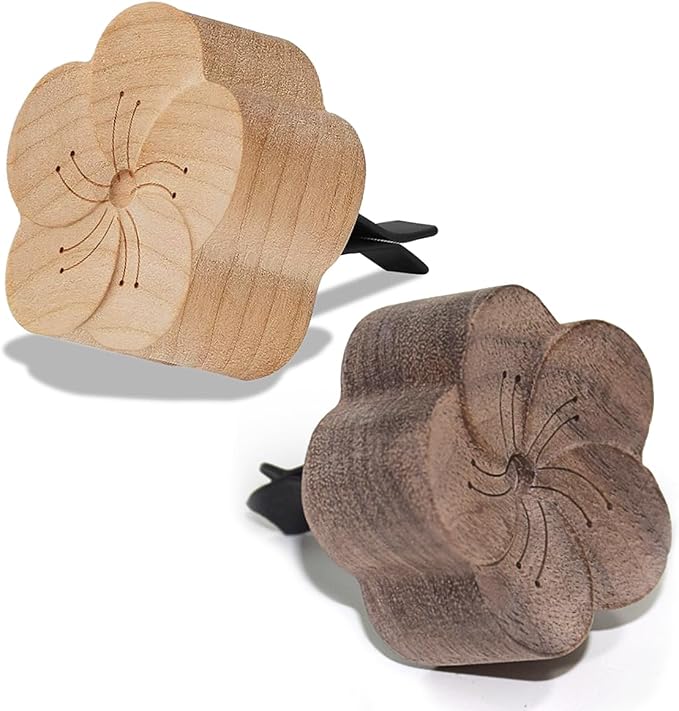 Wood Flower Essential Oil Diffuser, Car Air Vent Clip Aromatherapy Diffuser, Car Diffusers for Essential Oils, Car Diffuser Clip for Car Office Bedroom (2Pack (Dark+Light))