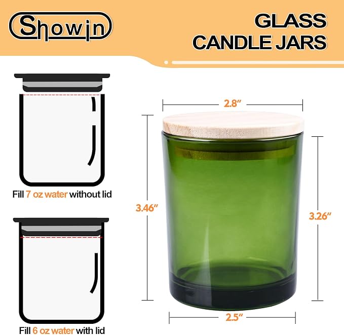 SHOWIN Thick Candle Jars for Making Candles 16 Pcs, 7 OZ Empty Jars with Wood Lids for Candle Making, Sample Container, Green