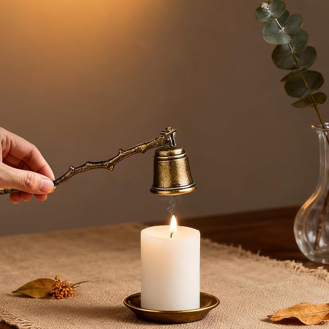 Vintage Leaf Candle Snuffer, Antique Gold Resin, 7.87 Inch Handle with 1.38 Inch Bell, Elegant Home Decor