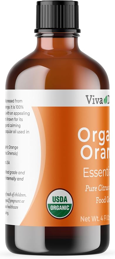 Viva Doria Orange Essential Oil, USDA Certified, Organic Orange Oil, 100% Pure, Natural Essential Oil, Undiluted, for Aromatherapy | Food Grade, 118 mL (4 Fluid Ounce)