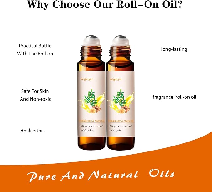 2 Pack Frankincense & Myrrh Essential Oil Blend Oils Roll On - 100% Natural Fragrance Oil, Vitamin C - Lemon - Patchouli & Rosemary - Natural Perfume-10ML