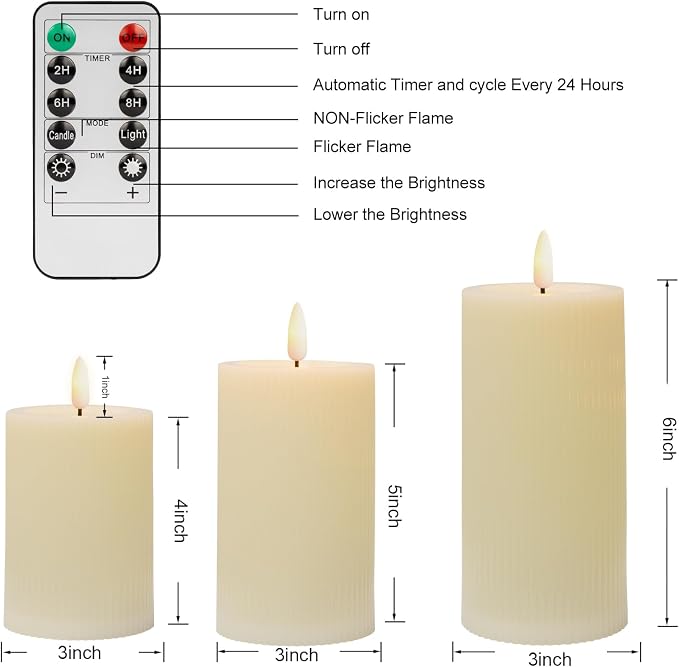 ANGELLOONG Battery Operated Candles with Remote, LED Flameless Candles Flickering with Timer, Fake Electric Pillar Candles for Holiday Party Christmas Home Decor, Wavy