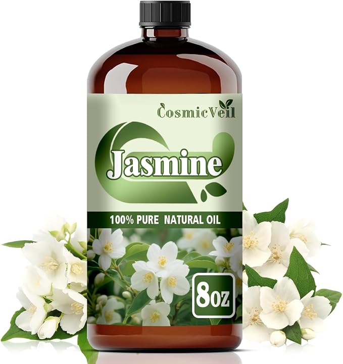 Jasmine Essential Oil Jasmine Oil for Aroma Diffuser,Humidifier,Home Fragrance,Cleaning,Body Care,Massage,Yoga,DIY Candle,DIY Soap CosmicVeil（Jasmine，8 Fl Oz (Pack of 1)）