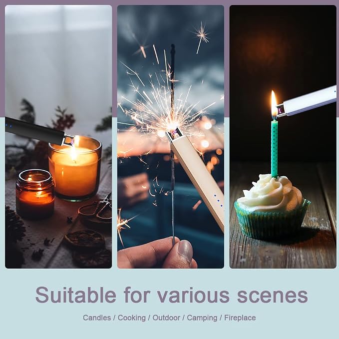 Electric Arc Windproof Lighter Flameless USB Rechargeable Lighter with Safety Lock for Candle BBQ Camping (Silver)