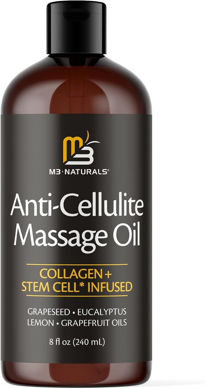 Anti Cellulite Massage Oil and Firm Dry Brush Kit | Collagen & Stem Cell Skin Tightening Kit | Radiant Body Care Kit for Women by M3