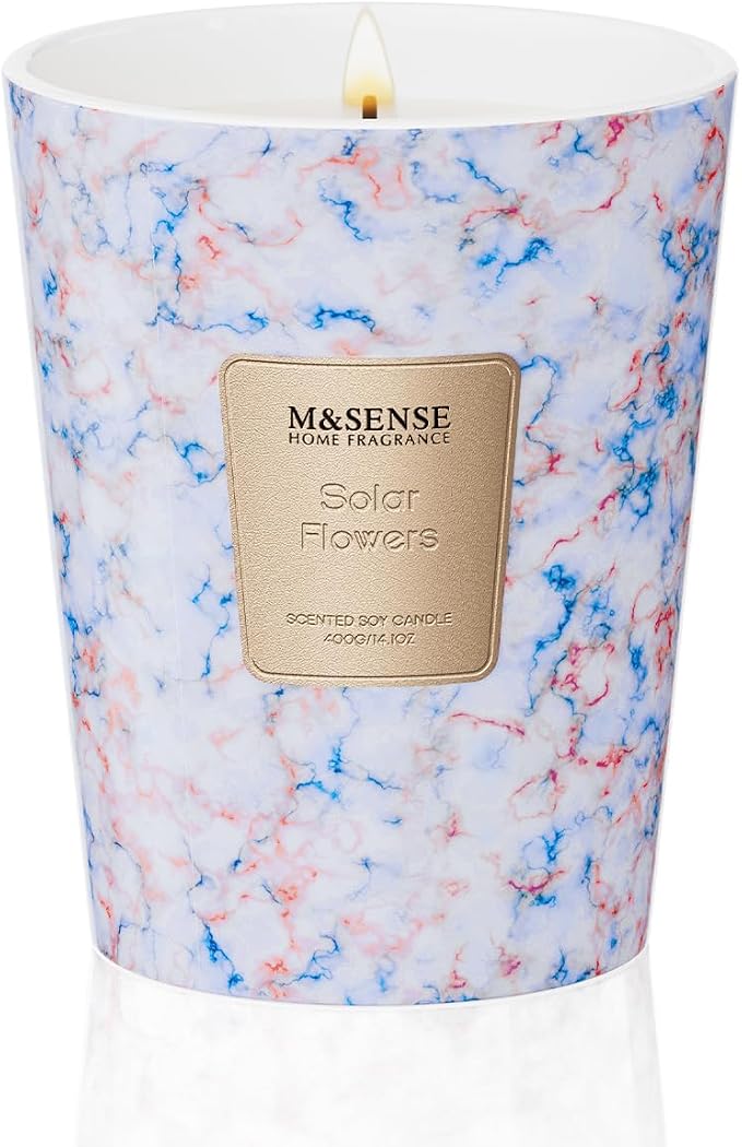 M&SENSE Solar Flowers Scented Soy Candle, 3 Wick Highly Scented 14.1 Oz 75H, Aromatherapy Christmas Gift for Women and Men