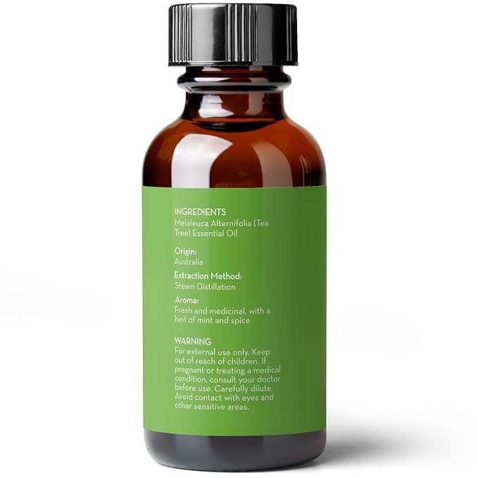 Tea Tree Essential Oil, 1 Fl Oz with Dropper - Undiluted Therapeutic Grade for Your Face, Skin, Hair and Diffuser - 100% Pure Melaleuca Oil for Acne, Toenails - by Pure Body Naturals