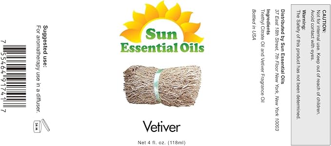 Sun Essential Oils Vetiver Essential Oil, 4 oz, for Aromatherapy – Vetiver Oil
