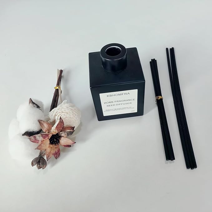 Reed Diffuser Set with Dried Flowers, Jasmine Gardenia Sandalwood Scent, Black Glass Bottle, 5.07fl oz, Aromatherapy Home Fragrance for Bedroom Bathroom (Lime Basil Citrus)