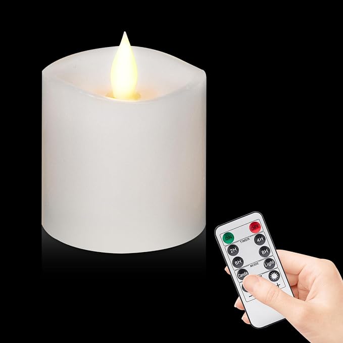 【Flameless Candles Battery Operated with Remote & Timer】3x3" White LED Pillar Candles - 600H Flickering Flame, Realistic Fake Candles for Indoor/Outdoor Valentine's Day, Weddings, Home Decor1-Pack