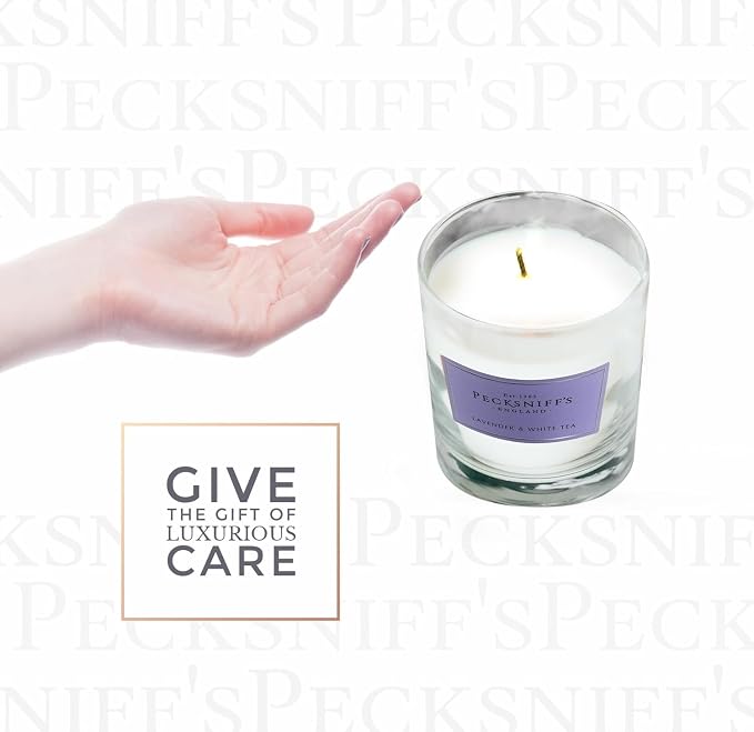 Pecksniffs Lavender & White Tea Scented Candle | Elegant Glass Vessel | Scented Candles for Home | 1 Wick, 184g/6.49oz