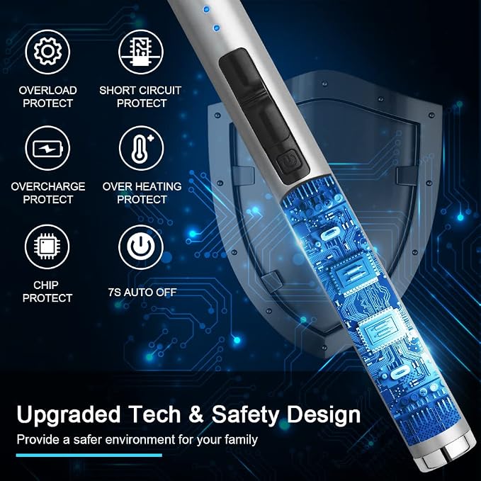ARECTECH Rechargeable Electric Candle Lighter Arc Plasma Windproof Lighter for Candle Christmas Kitchen Birthday Gift for Mom Men Wife with Type-C Cable Silvery