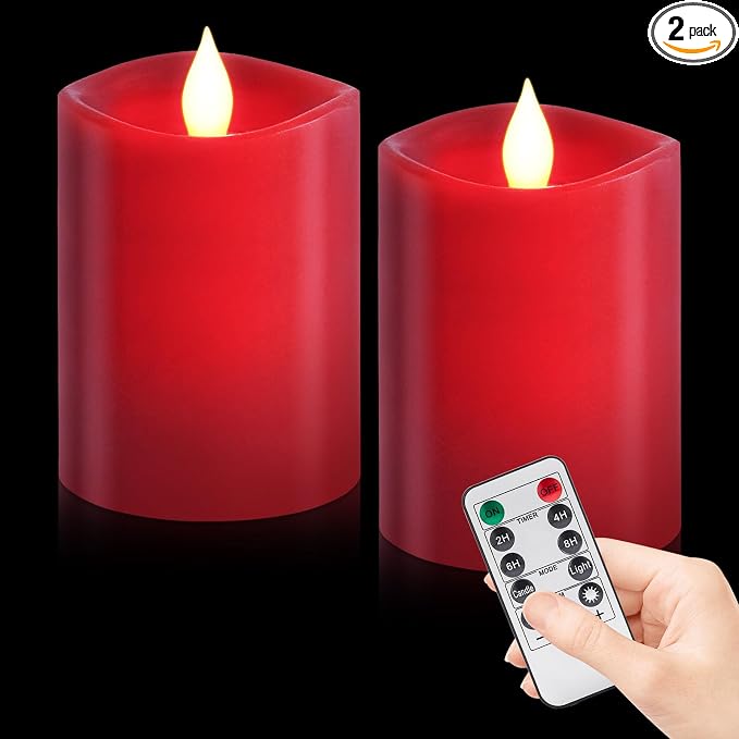 3" x 4" Red Flameless Candles - LED Pillar with Remote, Timer, Flickering, 600+ Hour Battery Life, Ideal for Christmas, Halloween, and Indoor Decor (Red, 3"*4"-2pcs)