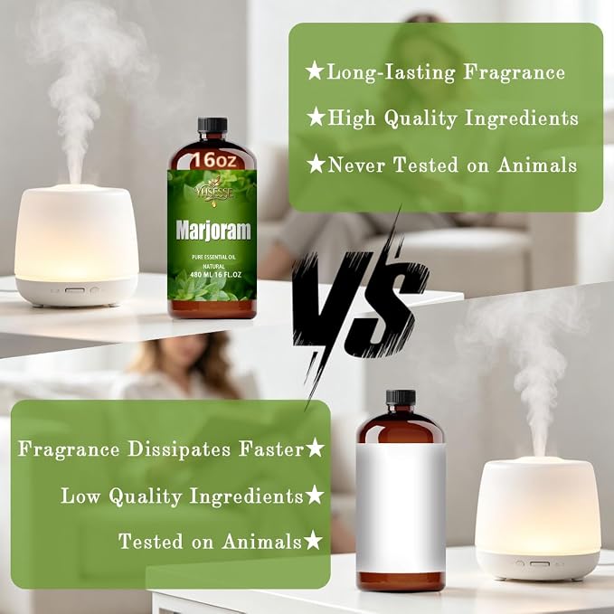 Marjoram Essential Oil, Marjoram Oil 16 Fl Oz 480ml for Diffuser Yoga Soap & Candle Making – with 0.33 Oz Roller Ball & Funnel YHSESSE Essential Oils