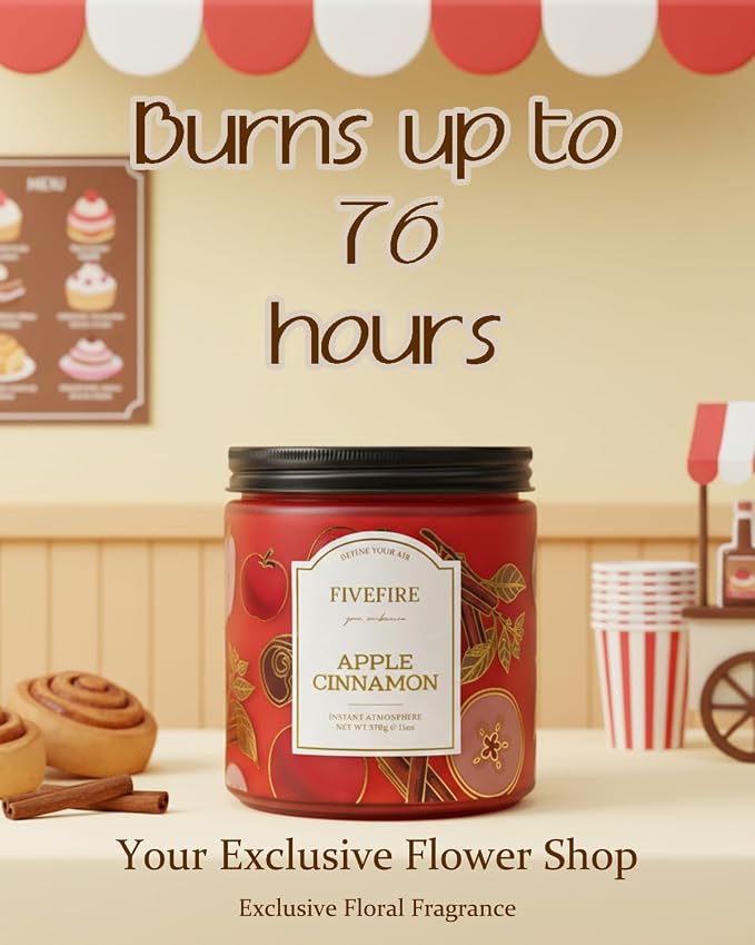 Apple Cinnamon Scented Candles for Fall Home, 13oz Natural Soy Wax 2-Wick Jar, Up to 76-Hour Clean Burn, Crisp Spiced Apple Home Fragrance, Gift for Women Men