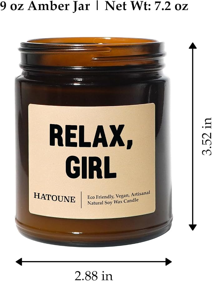 Lavender & Sage Scented Soy Candle, Relax Girl, Made in USA, Hand Crafted, 40-50 Hour Burn Time, 7.2 oz Amber Jar