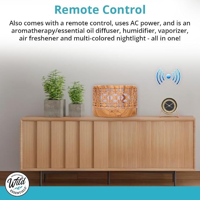 Wild Essentials 700ml Designer Large Room Essential Oil Diffuser, 5 in 1 Ultrasonic Aromatherapy Vaporizer Cool Mist Humidifier, Home, Office Bedroom, Timer, Auto-Off, 7 Color LED Dark Wood Branches