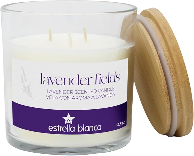 Lavender Scented Candle 14.5oz, Highly Scented & Long Lasting, Soy Candle for Home Fragrance, Aromatherapy with Cotton Wick, Glass Jar & Wooden Lid, Relaxing Gift